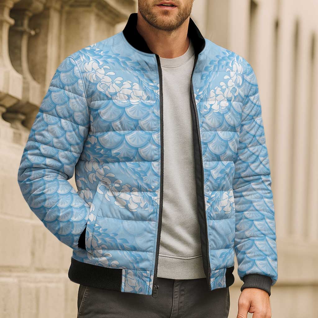 Baby Blue Mermaid Puakenikeni Maile Lei Bomber Puffer Jacket LT01 - Polynesian Pride