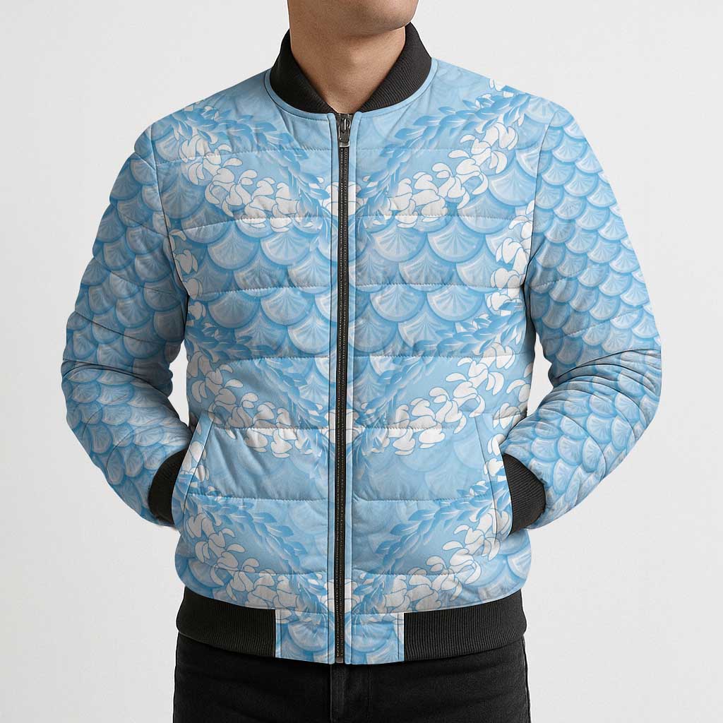 Baby Blue Mermaid Puakenikeni Maile Lei Bomber Puffer Jacket LT01 - Polynesian Pride
