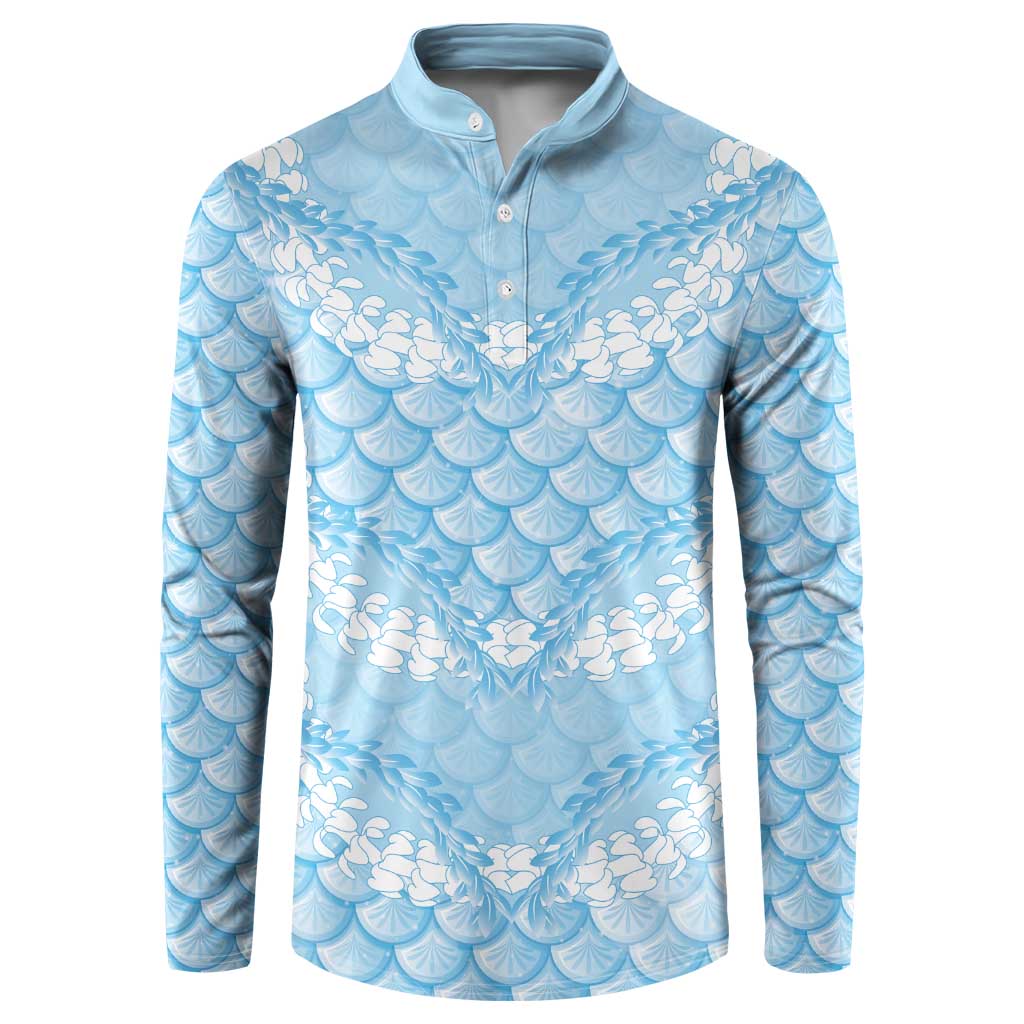 Baby Blue Mermaid Puakenikeni Maile Lei Button Sweatshirt LT01 Blue - Polynesian Pride