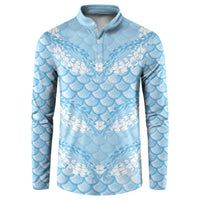 Baby Blue Mermaid Puakenikeni Maile Lei Button Sweatshirt LT01 Blue - Polynesian Pride