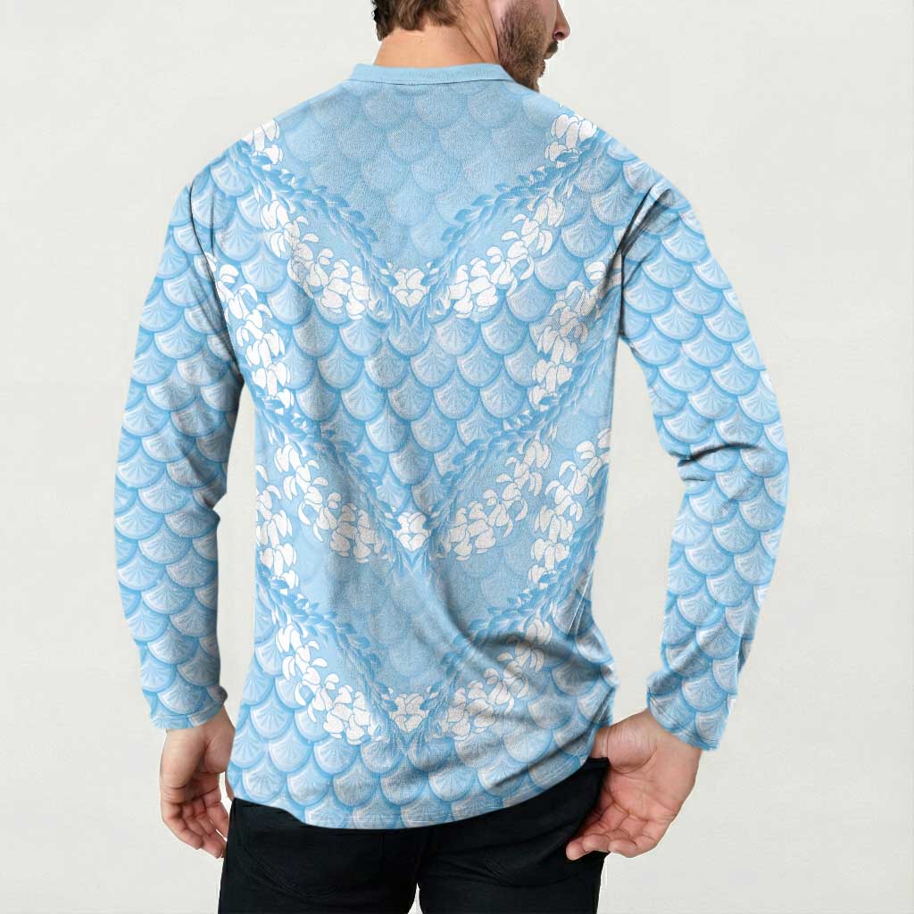 Baby Blue Mermaid Puakenikeni Maile Lei Button Sweatshirt LT01 - Polynesian Pride