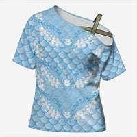 Baby Blue Mermaid Puakenikeni Maile Lei Cross Shoulder Shirt LT01 Female Blue - Polynesian Pride