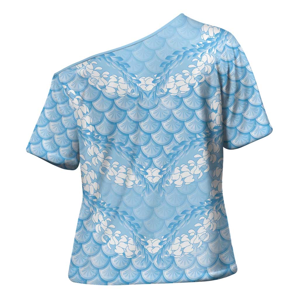 Baby Blue Mermaid Puakenikeni Maile Lei Cross Shoulder Shirt LT01 - Polynesian Pride