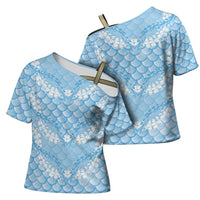 Baby Blue Mermaid Puakenikeni Maile Lei Cross Shoulder Shirt LT01 - Polynesian Pride