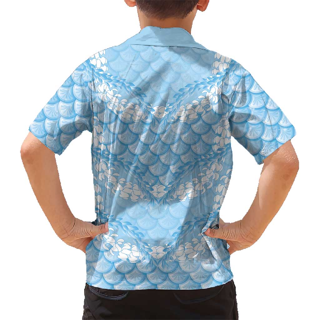 Baby Blue Mermaid Puakenikeni Maile Lei Family Matching Mermaid Dress and Hawaiian Shirt