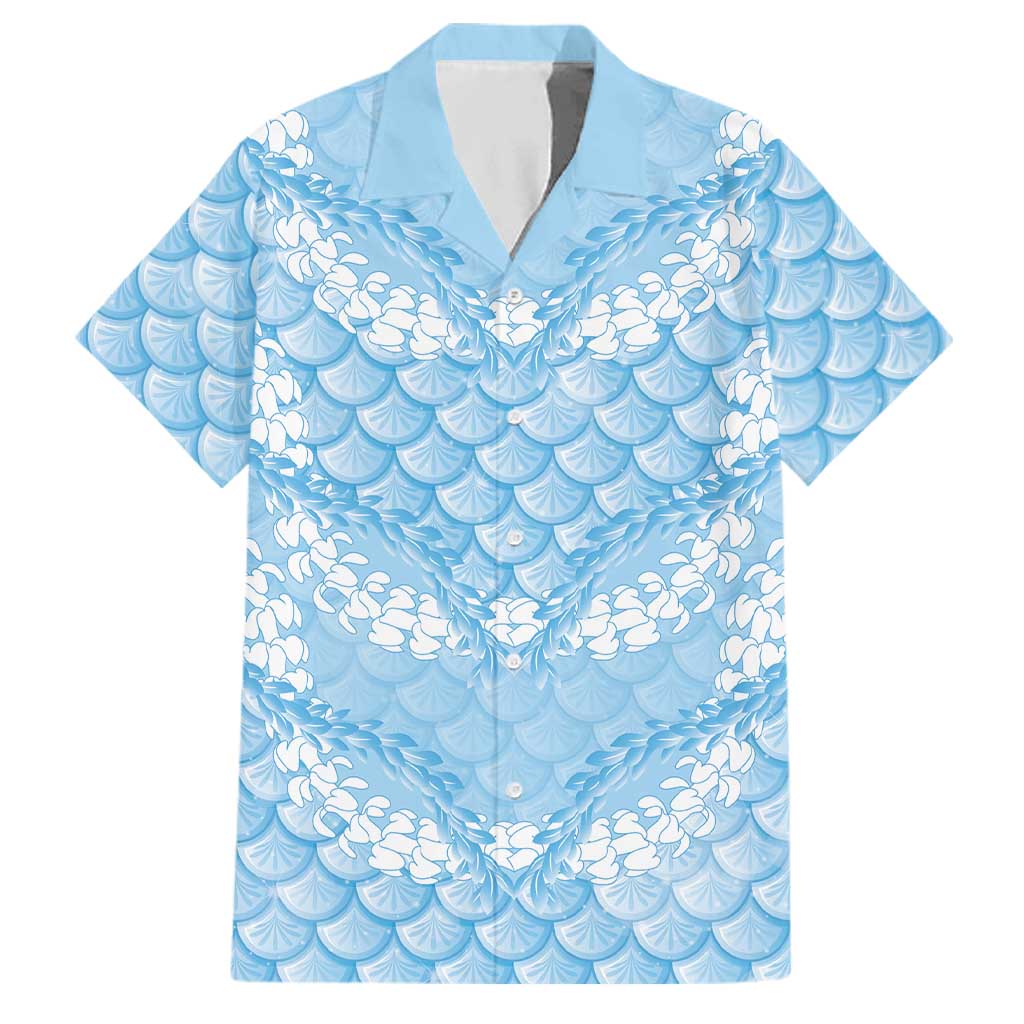 Baby Blue Mermaid Puakenikeni Maile Lei Family Matching Mermaid Dress and Hawaiian Shirt