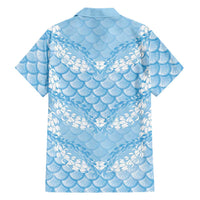 Baby Blue Mermaid Puakenikeni Maile Lei Family Matching Mermaid Dress and Hawaiian Shirt