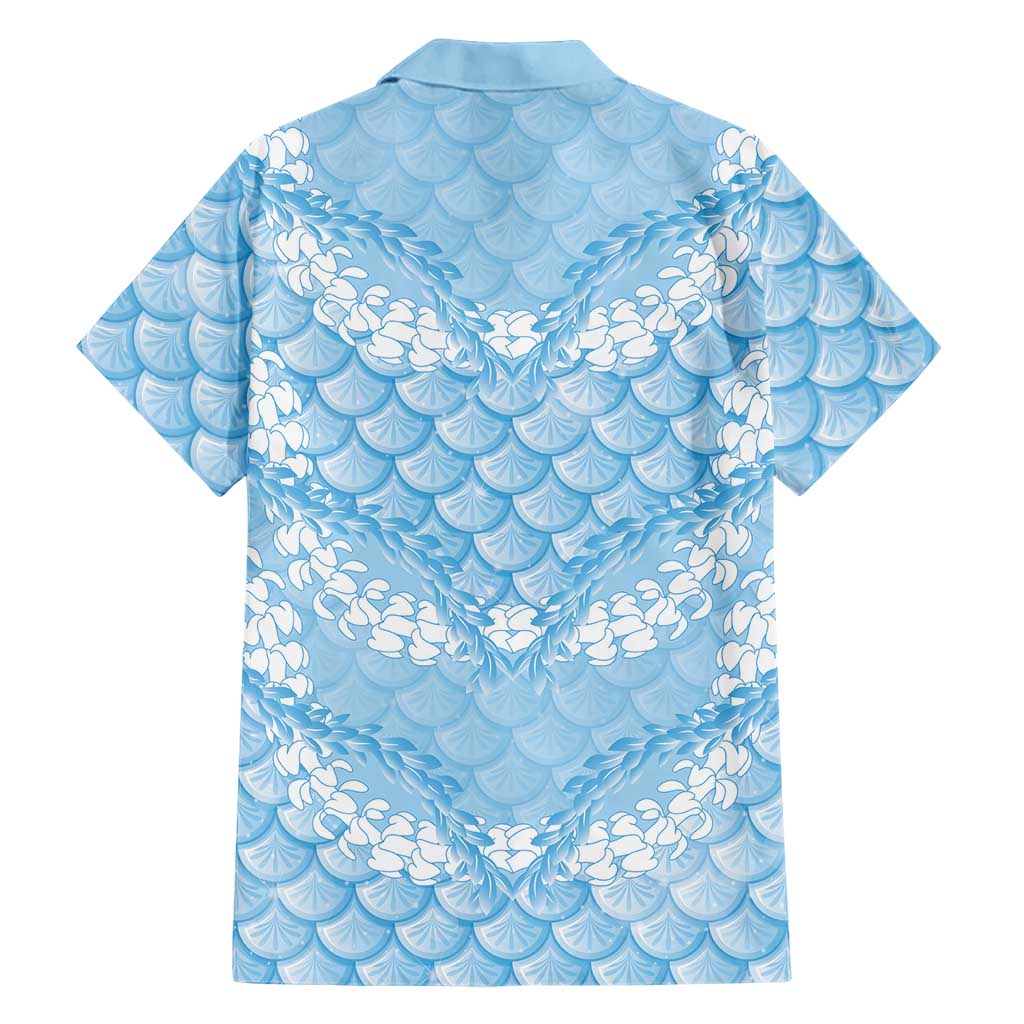 Baby Blue Mermaid Puakenikeni Maile Lei Family Matching Off The Shoulder Long Sleeve Dress and Hawaiian Shirt