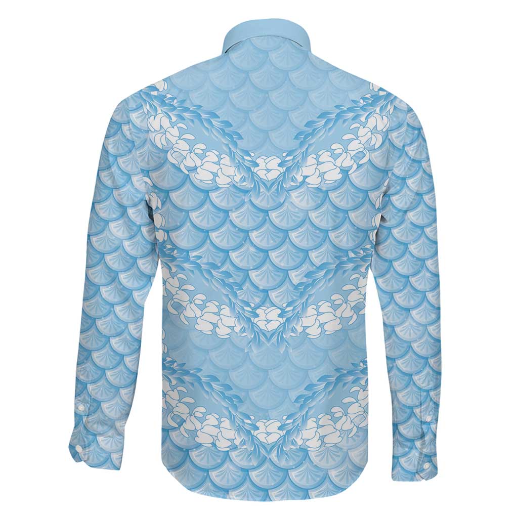 Baby Blue Mermaid Puakenikeni Maile Lei Family Matching Off The Shoulder Long Sleeve Dress and Hawaiian Shirt