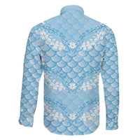 Baby Blue Mermaid Puakenikeni Maile Lei Family Matching Off Shoulder Short Dress and Hawaiian Shirt