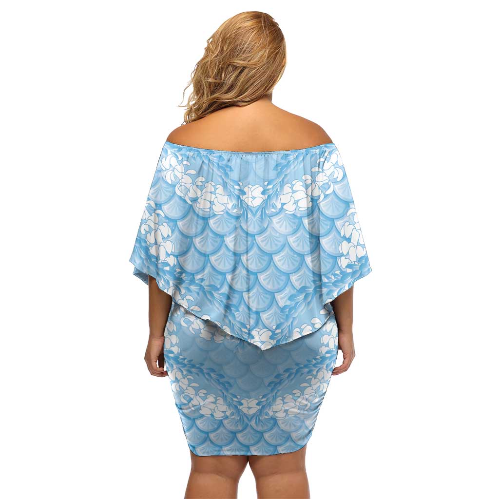 Baby Blue Mermaid Puakenikeni Maile Lei Family Matching Off Shoulder Short Dress and Hawaiian Shirt