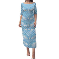Baby Blue Mermaid Puakenikeni Maile Lei Family Matching Puletasi and Hawaiian Shirt LT01 Mom's Dress Blue - Polynesian Pride