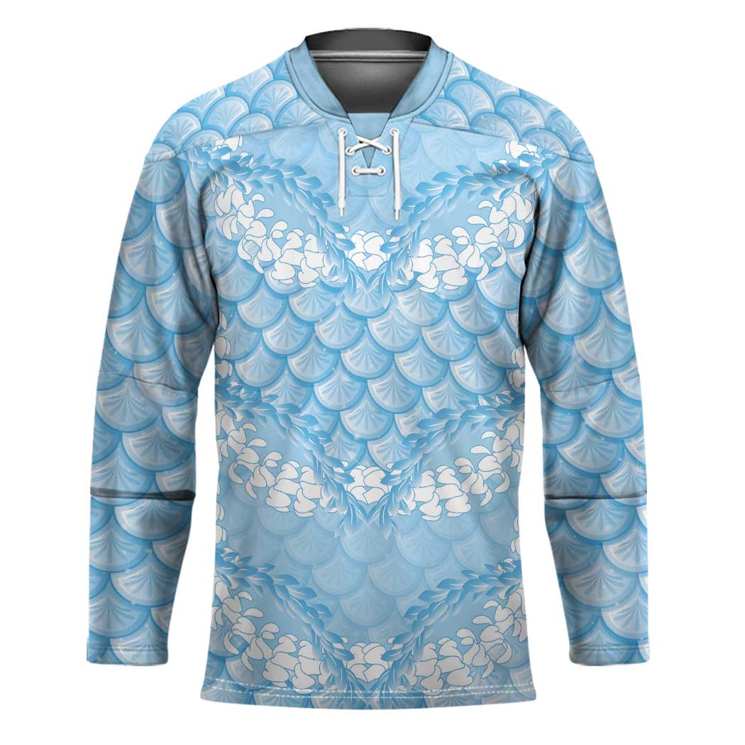 Baby Blue Mermaid Puakenikeni Maile Lei Hockey Jersey LT01 Unisex Blue - Polynesian Pride