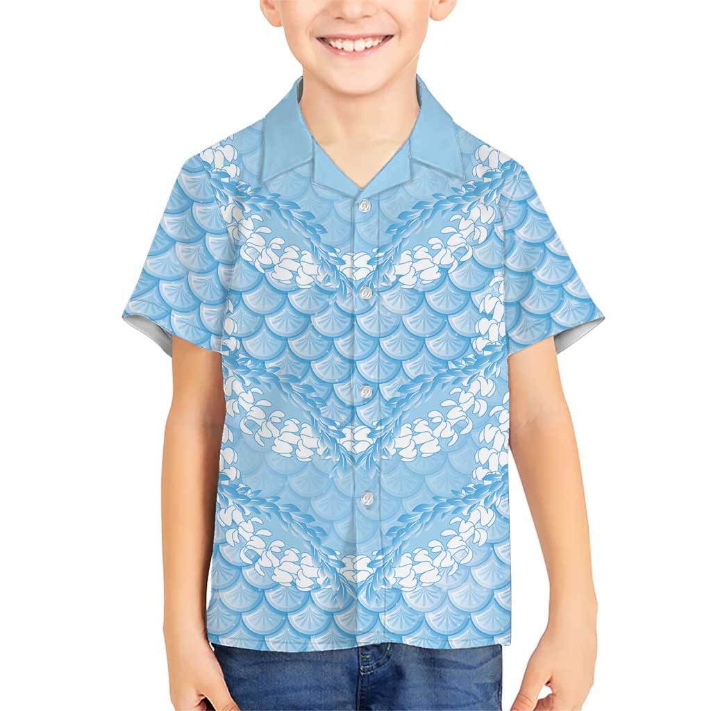Baby Blue Mermaid Puakenikeni Maile Lei Kid Hawaiian Shirt LT01 Kid Blue - Polynesian Pride