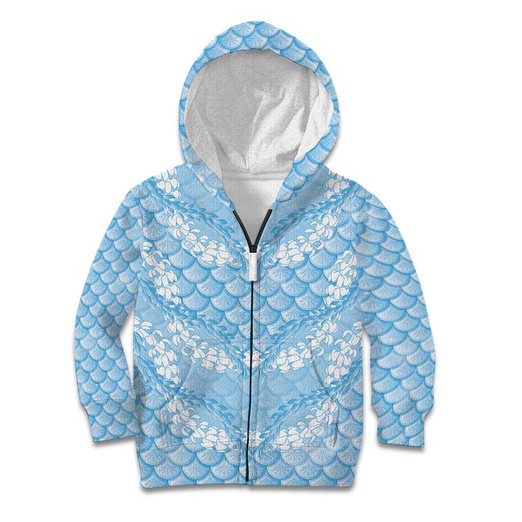 Baby Blue Mermaid Puakenikeni Maile Lei Kid Hoodie LT01 Zip Hoodie Blue - Polynesian Pride