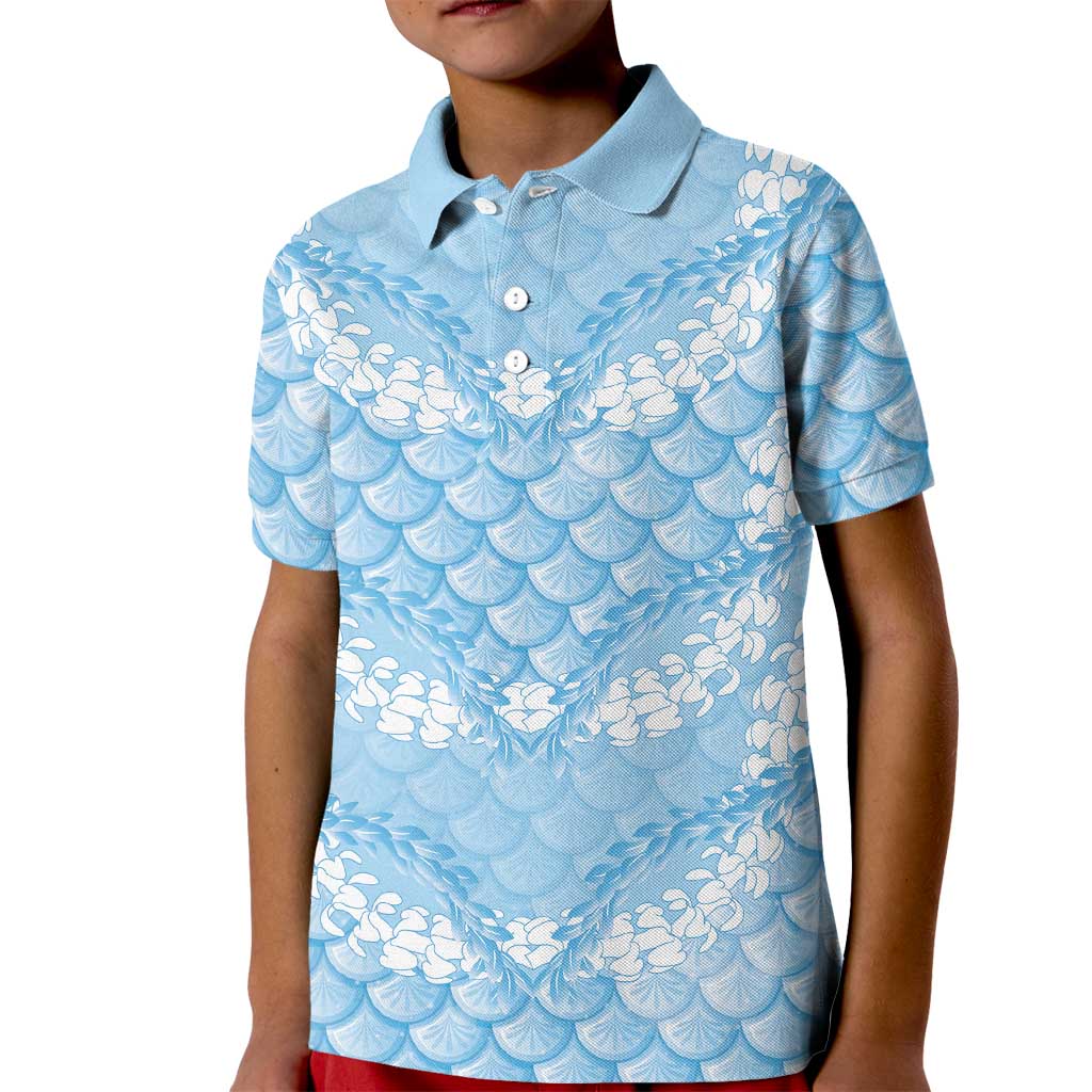 Baby Blue Mermaid Puakenikeni Maile Lei Kid Polo Shirt LT01 Kid Blue - Polynesian Pride