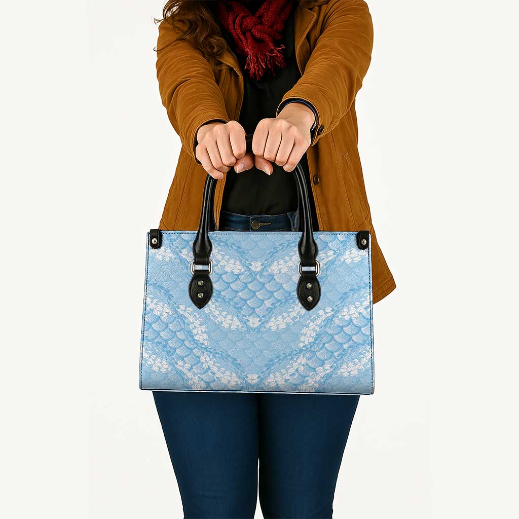 Baby Blue Mermaid Puakenikeni Maile Lei Leather Bag LT01 - Polynesian Pride