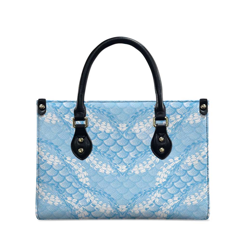 Baby Blue Mermaid Puakenikeni Maile Lei Leather Bag LT01 - Polynesian Pride