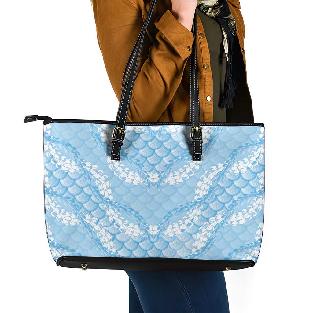 Baby Blue Mermaid Puakenikeni Maile Lei Leather Tote Bag LT01 - Polynesian Pride