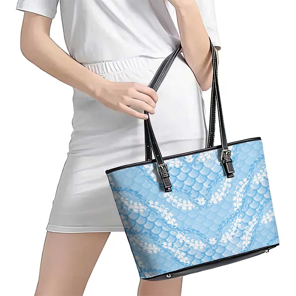 Baby Blue Mermaid Puakenikeni Maile Lei Leather Tote Bag LT01 - Polynesian Pride