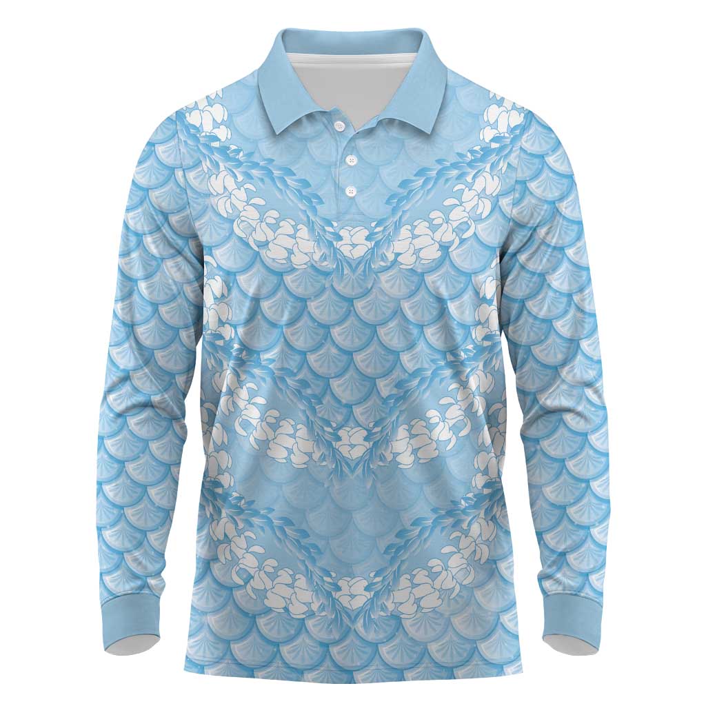 Baby Blue Mermaid Puakenikeni Maile Lei Long Sleeve Polo Shirt LT01 Blue - Polynesian Pride