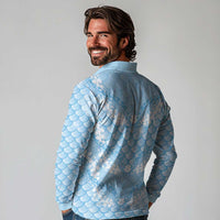 Baby Blue Mermaid Puakenikeni Maile Lei Long Sleeve Polo Shirt LT01 - Polynesian Pride