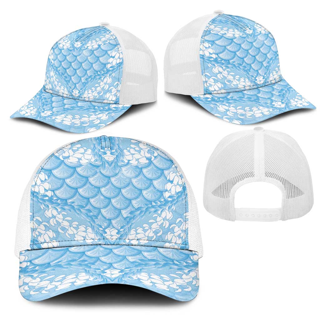 Baby Blue Mermaid Puakenikeni Maile Lei Mesh Trucker Cap LT01 - Polynesian Pride