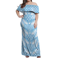 Baby Blue Mermaid Puakenikeni Maile Lei Off Shoulder Maxi Dress LT01 Women Blue - Polynesian Pride