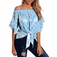 Baby Blue Mermaid Puakenikeni Maile Lei Off Shoulder Wrap Waist Top LT01 - Polynesian Pride