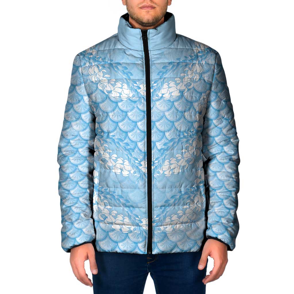 Baby Blue Mermaid Puakenikeni Maile Lei Padded Jacket LT01 Men Blue - Polynesian Pride