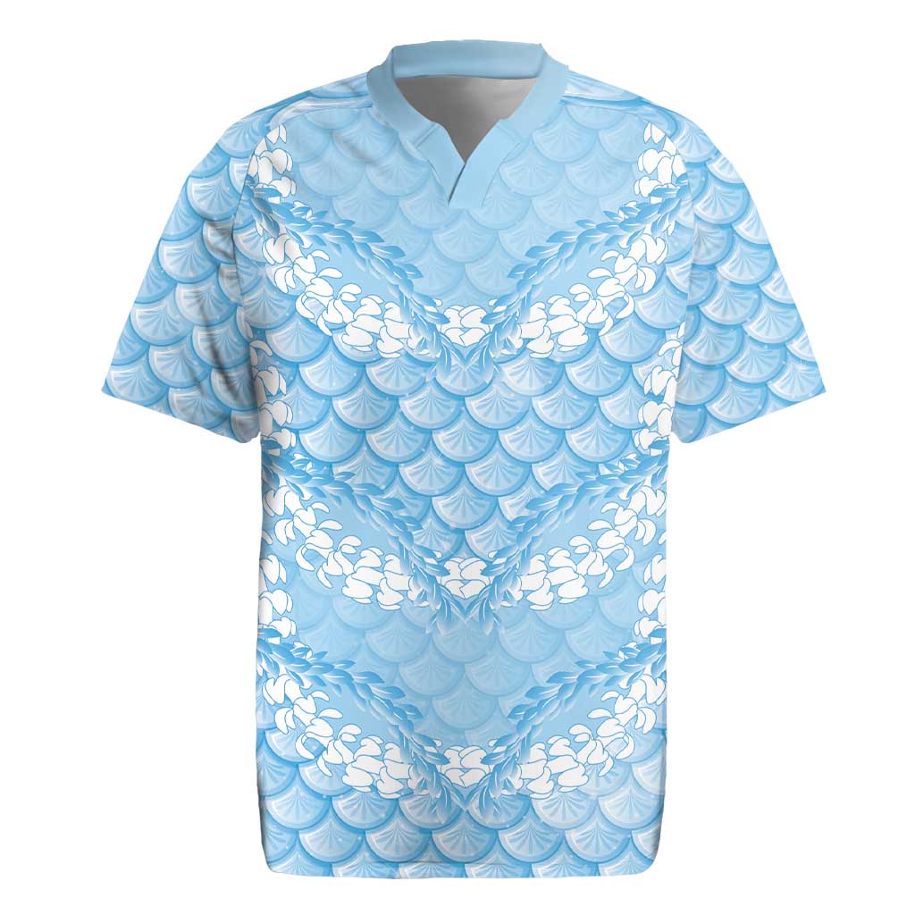 Baby Blue Mermaid Puakenikeni Maile Lei Rugby Jersey LT01 Blue - Polynesian Pride