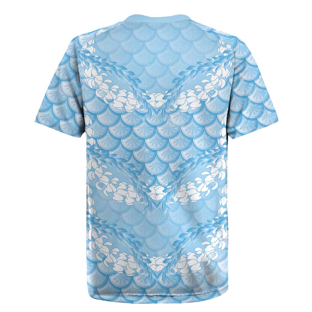 Baby Blue Mermaid Puakenikeni Maile Lei Rugby Jersey LT01 - Polynesian Pride