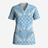 Baby Blue Mermaid Puakenikeni Maile Lei Scrub Top LT01 Adult Blue - Polynesian Pride