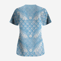 Baby Blue Mermaid Puakenikeni Maile Lei Scrub Top LT01 - Polynesian Pride