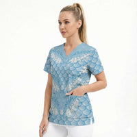 Baby Blue Mermaid Puakenikeni Maile Lei Scrub Top LT01 - Polynesian Pride
