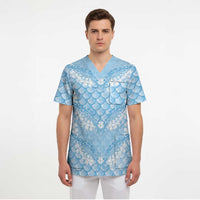 Baby Blue Mermaid Puakenikeni Maile Lei Scrub Top LT01 - Polynesian Pride