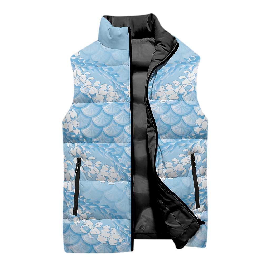 Baby Blue Mermaid Puakenikeni Maile Lei Sleeveless Puffer Jacket LT01 - Polynesian Pride