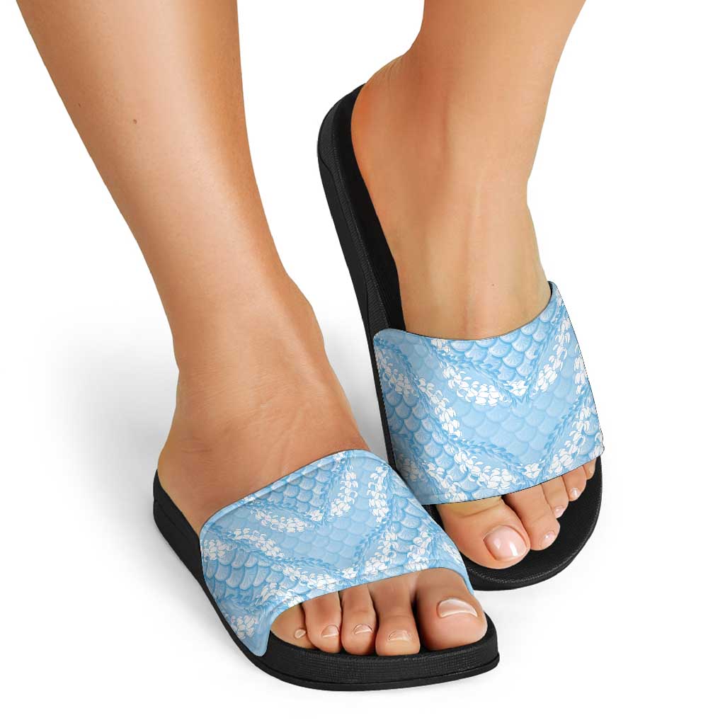 Baby Blue Mermaid Puakenikeni Maile Lei Slide Sandals LT01 - Polynesian Pride