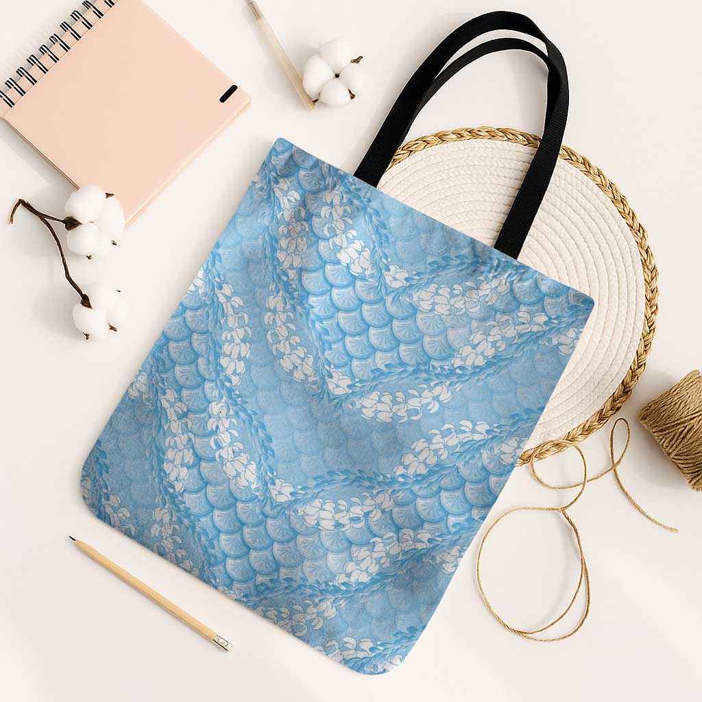 Baby Blue Mermaid Puakenikeni Maile Lei Tote Bag LT01 Black Strap One Size Blue - Polynesian Pride