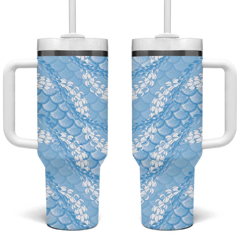 Baby Blue Mermaid Puakenikeni Maile Lei Tumbler With Handle LT01 One Size: 40 oz Blue - Polynesian Pride