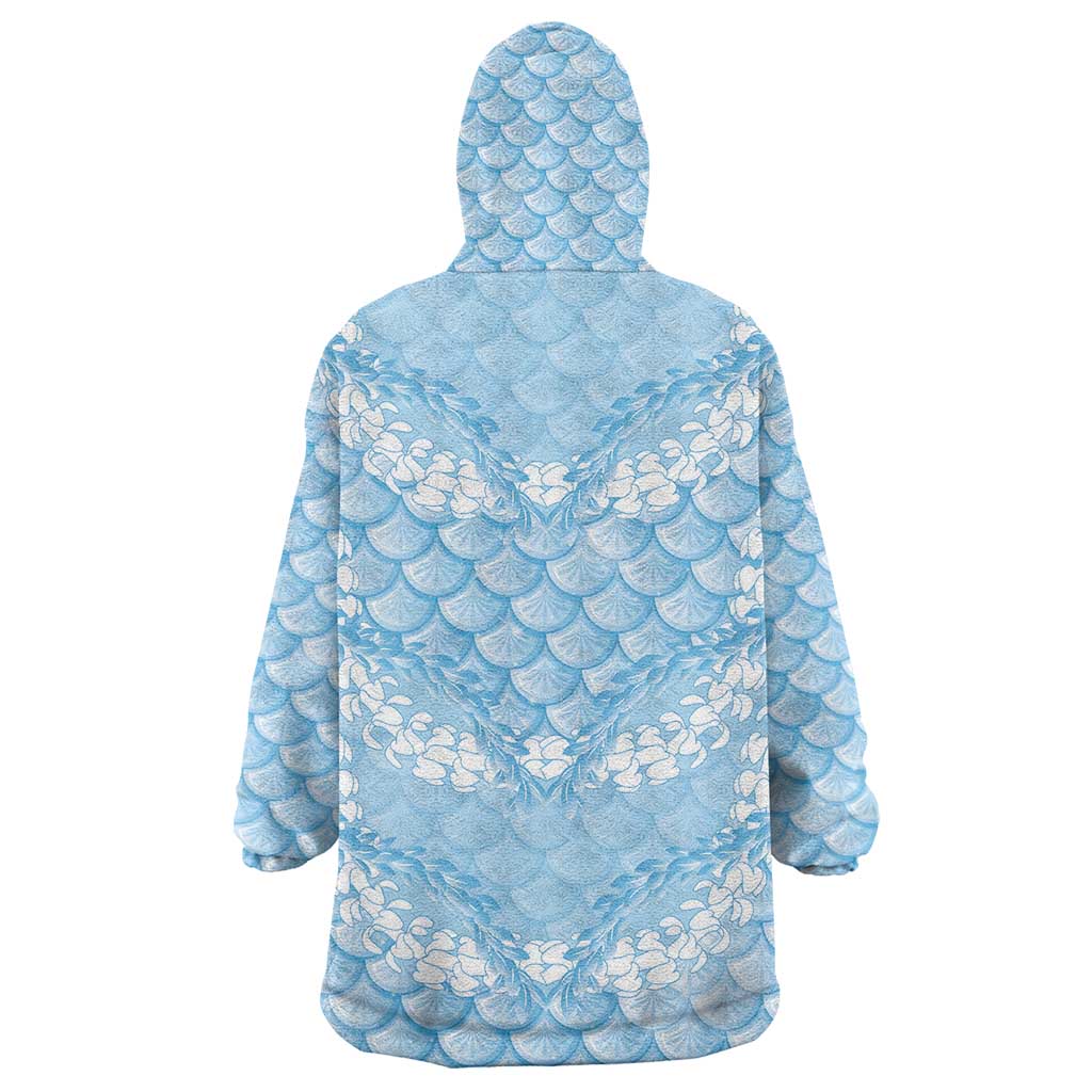 Baby Blue Mermaid Puakenikeni Maile Lei Wearable Blanket Hoodie