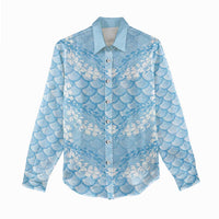 Baby Blue Mermaid Puakenikeni Maile Lei Women Casual Shirt