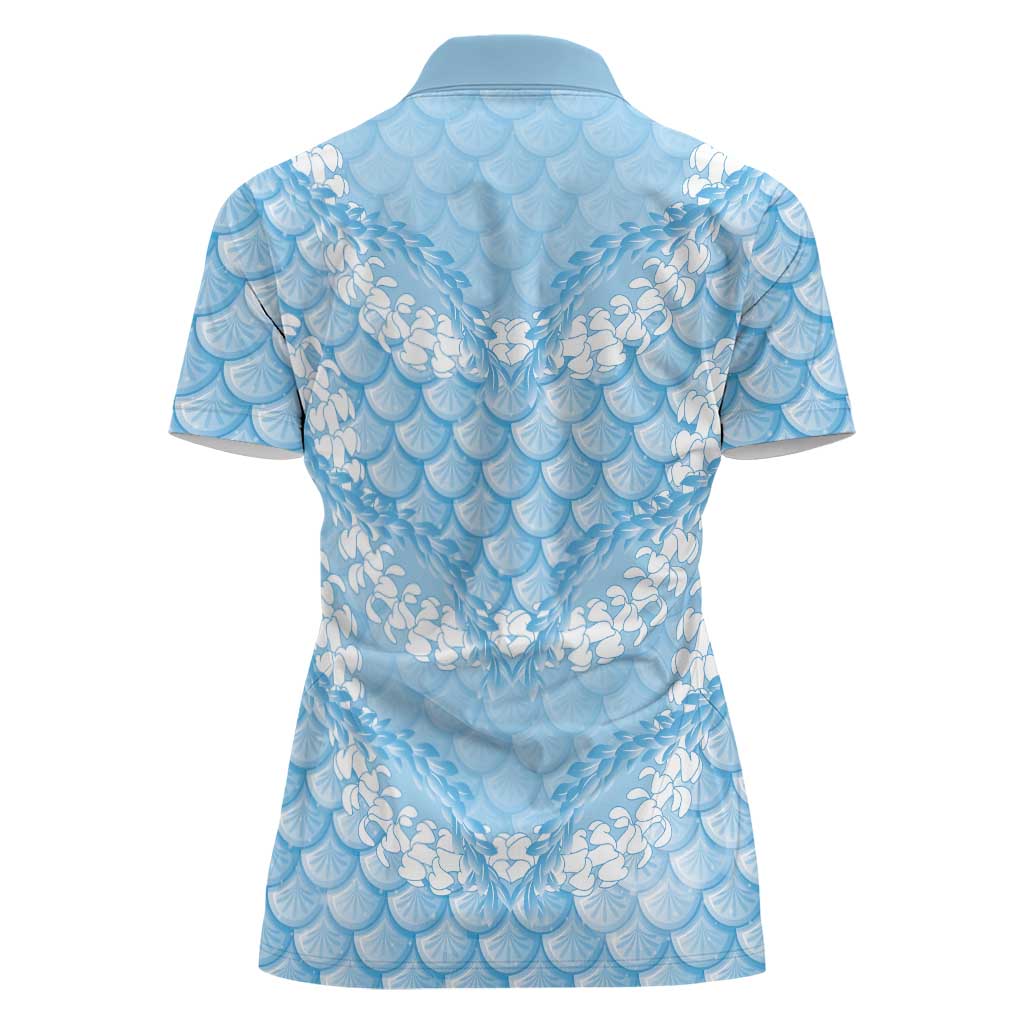 Baby Blue Mermaid Puakenikeni Maile Lei Women Polo Shirt LT01 - Polynesian Pride