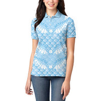 Baby Blue Mermaid Puakenikeni Maile Lei Women Polo Shirt LT01 - Polynesian Pride