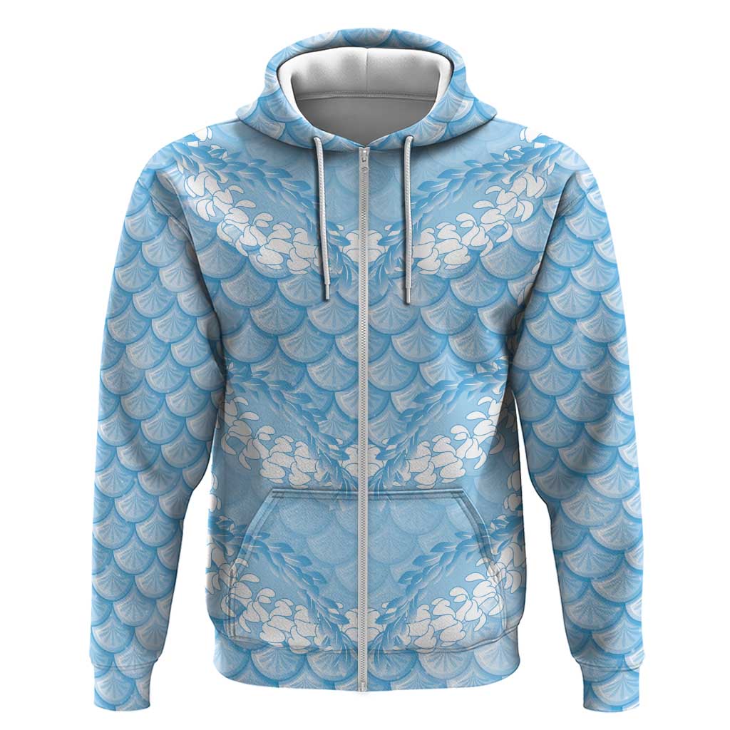 Baby Blue Mermaid Puakenikeni Maile Lei Zip Hoodie LT01 Zip Hoodie Blue - Polynesian Pride