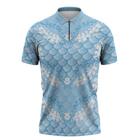 Baby Blue Mermaid Puakenikeni Maile Lei Zipper Polo Shirt