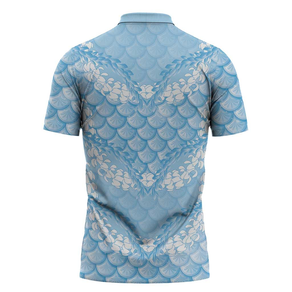 Baby Blue Mermaid Puakenikeni Maile Lei Zipper Polo Shirt
