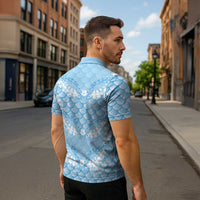 Baby Blue Mermaid Puakenikeni Maile Lei Zipper Polo Shirt
