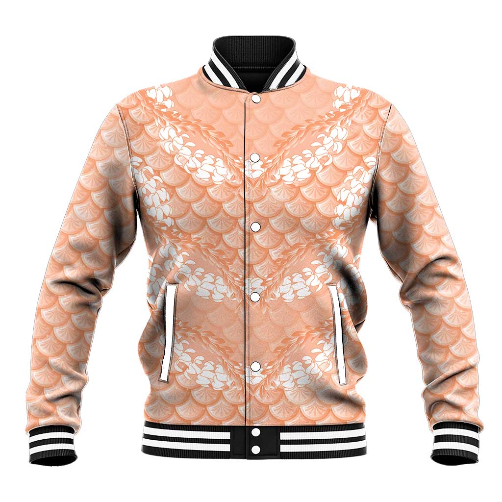 Apricot Mermaid Puakenikeni Maile Lei Baseball Jacket LT01 Unisex Apricot - Polynesian Pride