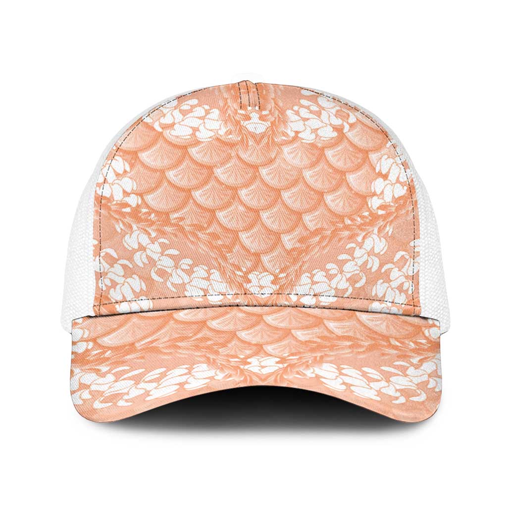 Apricot Mermaid Puakenikeni Maile Lei Baseball Net Cap LT01 One Size White Apricot - Polynesian Pride